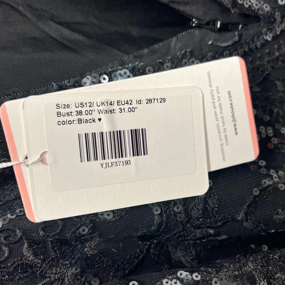 JJ’s House Black Chiffon Sequin Sweatheart Neckline Sheer Gown Sz 12 - Picture 12 of 13